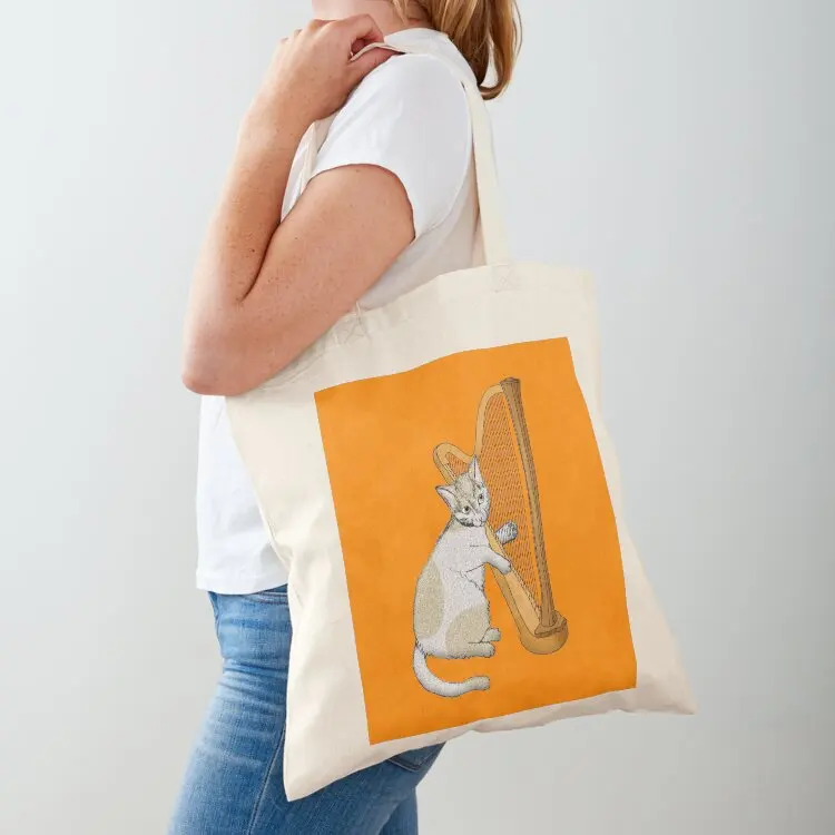 

Calico Cat Plays the Harp Tote Bag Women's beach bags shopper bag women canvas Handbags women shopper bag woman