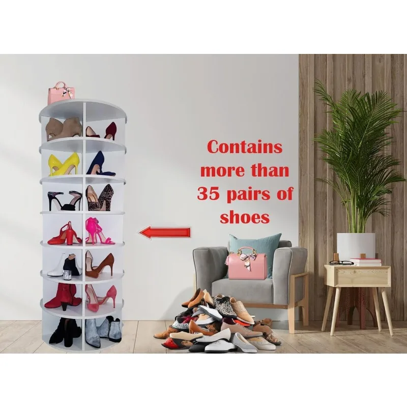 Original Rotating Shoe Rack Tower, original 7-tier hold over 35 pairs of shoes, Spinning Shoe Display Lazy Susan