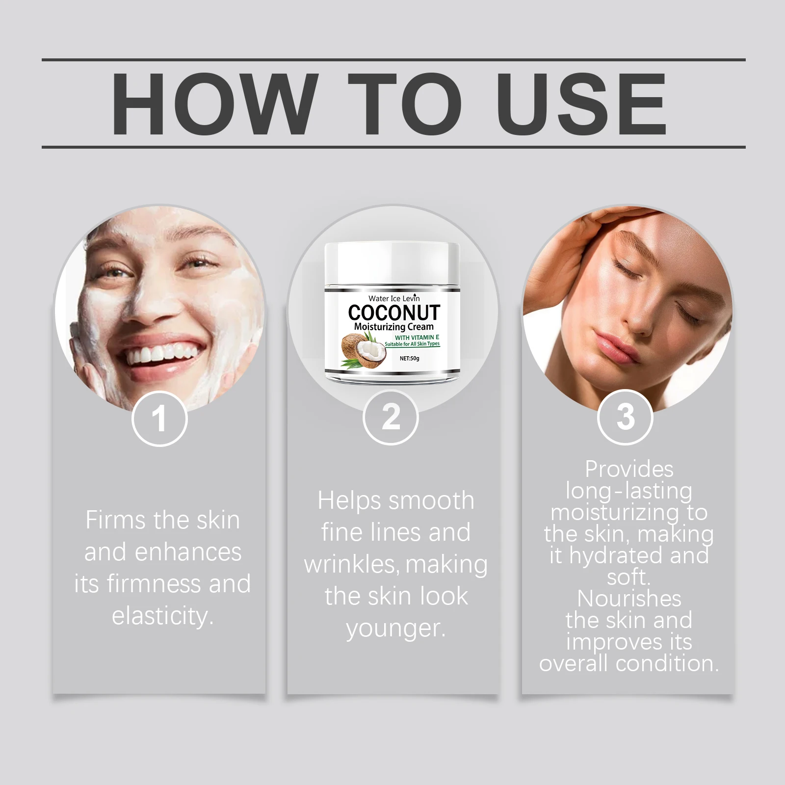 50g Coconut Oil Moisturizing Cream |   Collagen and Vitamin E |   Alcohol-Free |   Suitable for All Light Skin Tones |   Moisturizing Formula Containing Hyaluronic Acid and Retinol view 3