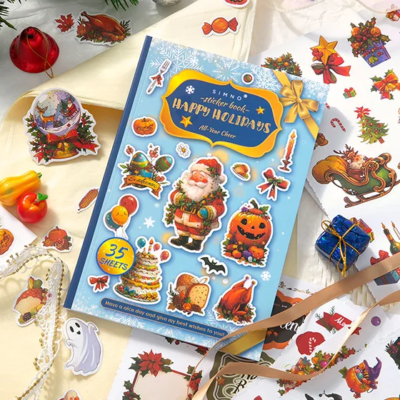 Mr. Paper, Christmas Themed Santa Claus Sticker Book, Gift Box Scrapbook Phone Case Halloween Decoration Sticker, 35 Pieces/book