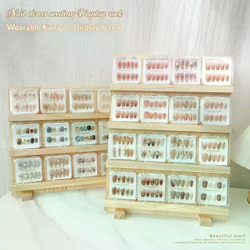 Wood Earrings Bangle Nail Display Stand 3/4/5 Layers Solid Counter Jewelry Stand With Base Fake Nail Tip Cardboard Earring Stud