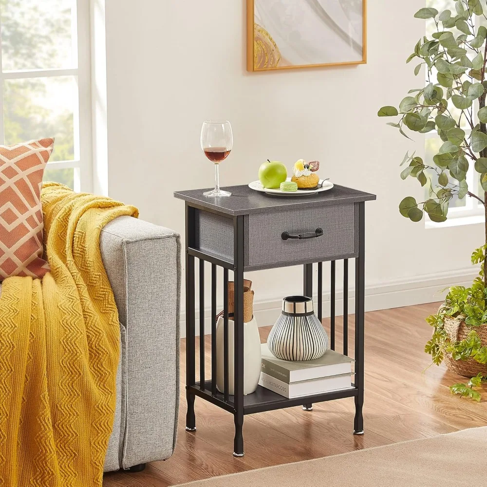 Nightstands, Industrial Side/End Tables Drawer and Storage Shelf, Night Stands for Bedroom, Living Room, Wood Metal Furniture