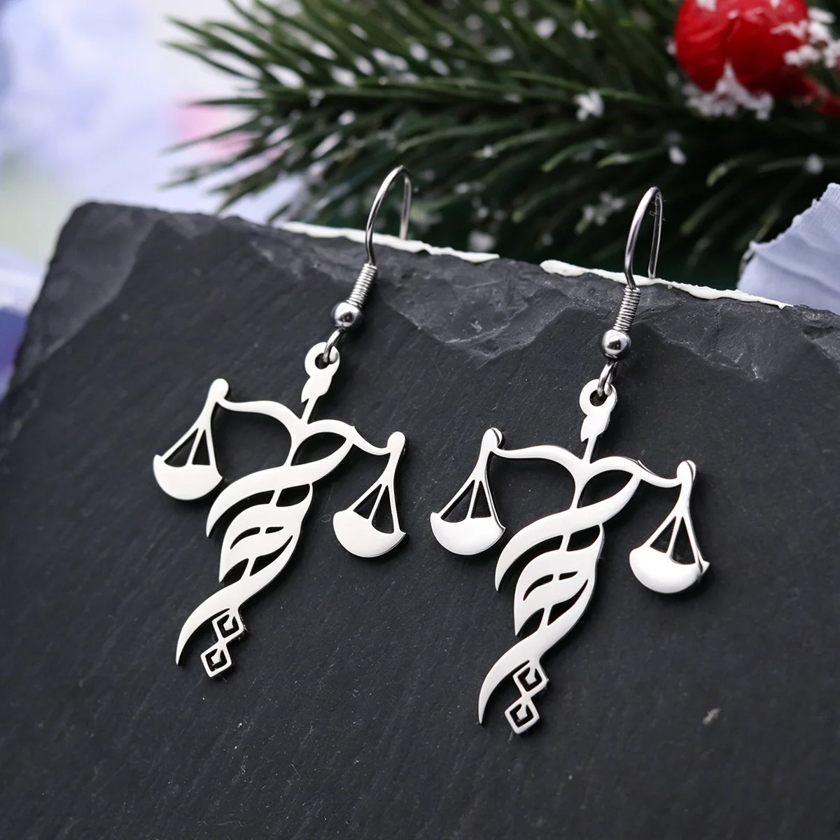 Astrology Libra Pendant Earrings Zodiac Balance Scale Dangle Earring for Women Stainless Steel Horoscope Theme Jewelry Gifts
