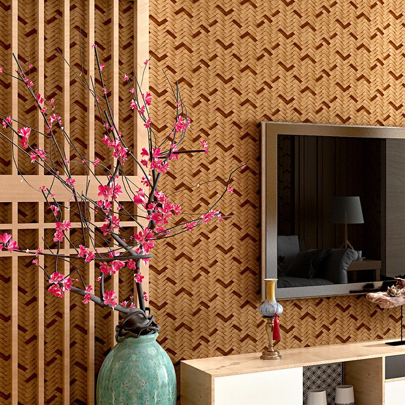 

Simulated Straw-Woven Bamboo-Woven Wallpaper Chinese Classical Zen Home Decoration Straw Mat Brush Glue PVC 3D Wall Stickers