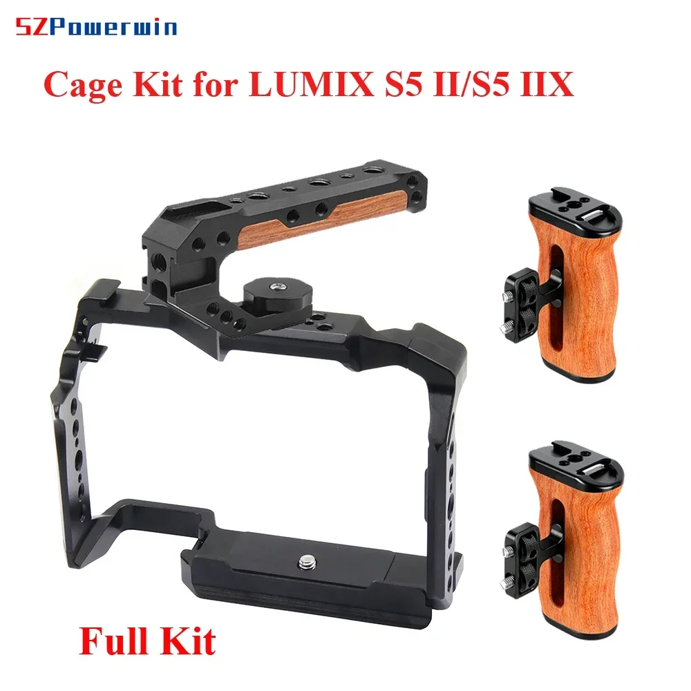 SZPowerwin Camera Cage For Panasonic S5II S5IIX Wooden Handgrid Handle Kit Aluminum Alloy Multifunctional Arri Locating Screw