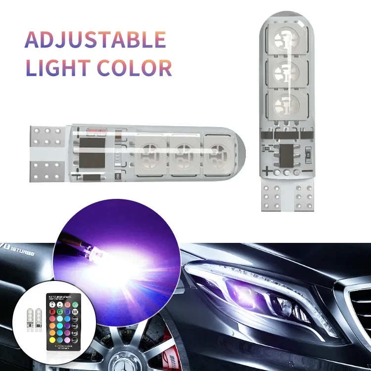 Ampoule LED pour voiture avec télécommande, flash de lecture stroboscopique, feux de dégagement Wedge, T10 w5w RGB, 12SMD COB canbus 194 168