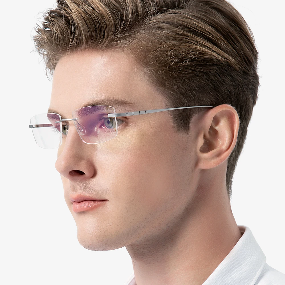 FONEX Pure Titanium Eyeglasses Frame Men Brand Design Rimless Square Glasses Frameless Japanese Ultralight-Weight Eyewear 8555