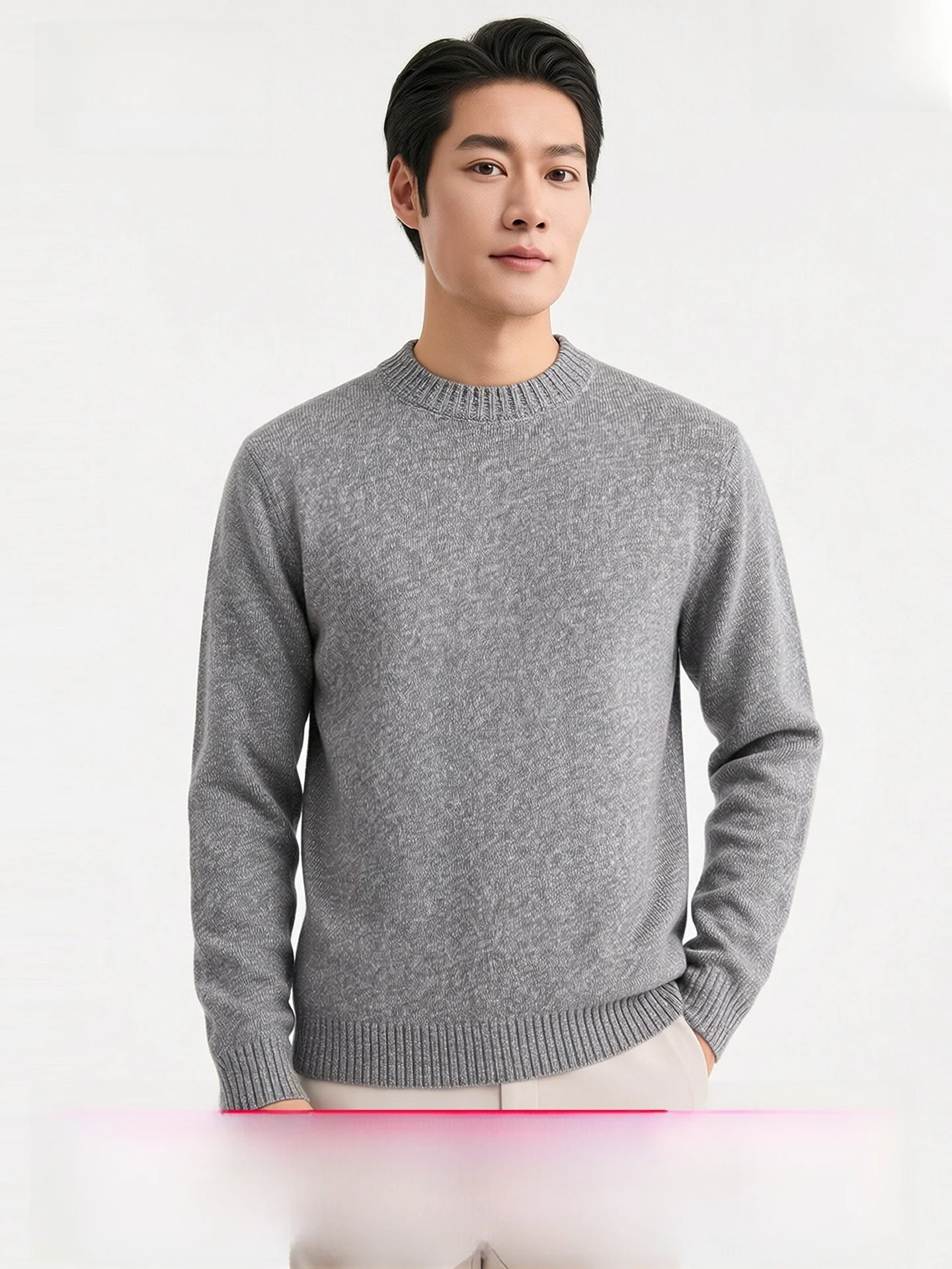 100% Wool Men's round Neck Sweater Fashionable Versatile Thick Autumn Winter New Style Knitted Sweater Business Casual Style