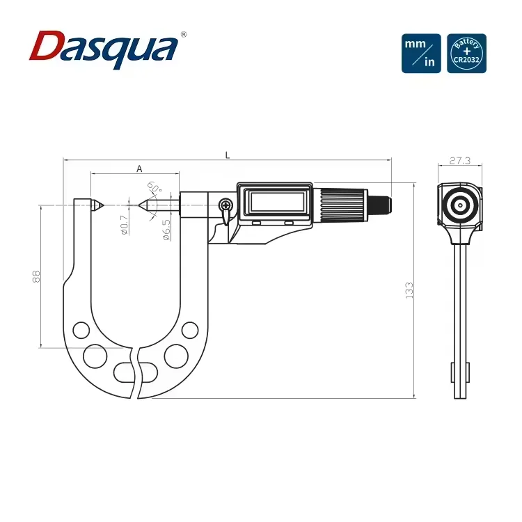 Dasqua 7-32mm Digital Disk Brake Micrometer 0.001 Resolution 18-43mm Electronic Disc Brake Micrometer