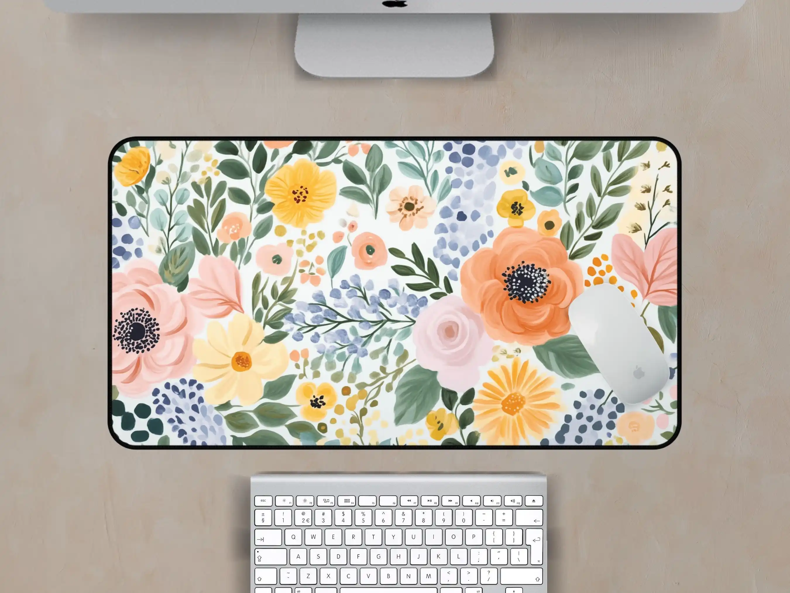 Colorful Floral Art Desk Mat, Non-slip and Waterproof Mouse Pad, Office and Gaming Desk Decoration Mat,perfect Gift for Friends.