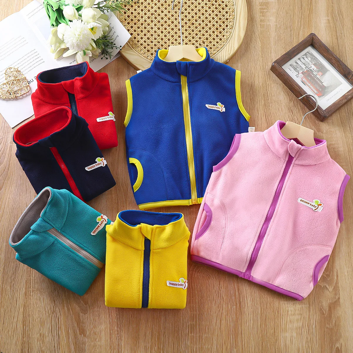 Kids Boys Autumn Vest Coat Sleeveless Stand Collar Zip Up Solid Color Fleece Vest Jacket 2026 New