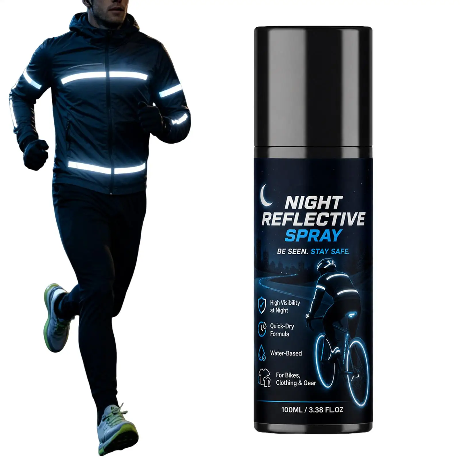 100ml Reflective Glow Spray Paint Glitter Luminous Warning Signs for Clothes Car Bike Outdoor Night Riding Running Night Spray
