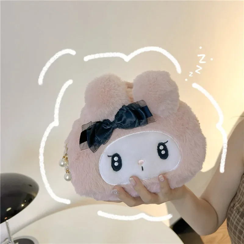 MBTI Kurumi Cute Womens Handbag Small Plush Melody Kawaii Japanese Style Fashion Cosmetic Bag Casual Fluffy Storage Ladies Bag