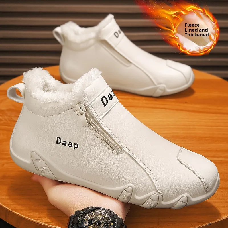 

Men's Winter Slip-On Shoes Leather Fur Integrated Fleece Warm Cotton Bean Bean Shoes Waterproof Anti-Slip Soft Bottom Casual ...