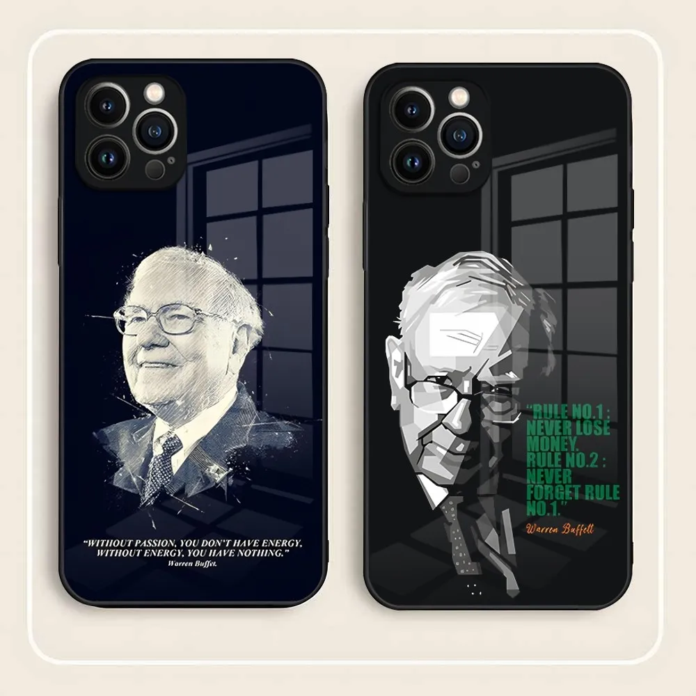 Capa de telefone Browning Buffett Wolf of Wall Street, capa de vidro temperado para iPhone 15 Pro Max, 14Pro, 13, 11, 12 Mini, X, XR, XS, 8, 7 Plus, SE