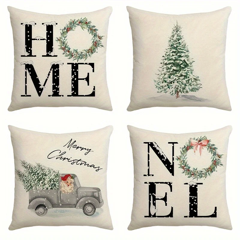 

Home Decor Christmas-themed Wreath & Tree Pillow Covers Pattern Cushion Cover Suitable for Sofa Bedroom Car Pillow Cover
