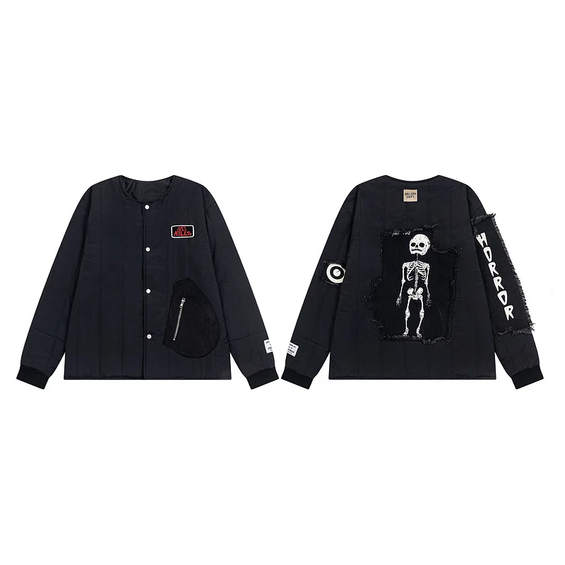 

Street Sle Hip Hop Skull Patchwork Jaet Cotton Coat Casual Design Autumn Winter Outerwear Warmth Youth Faion Long Sve