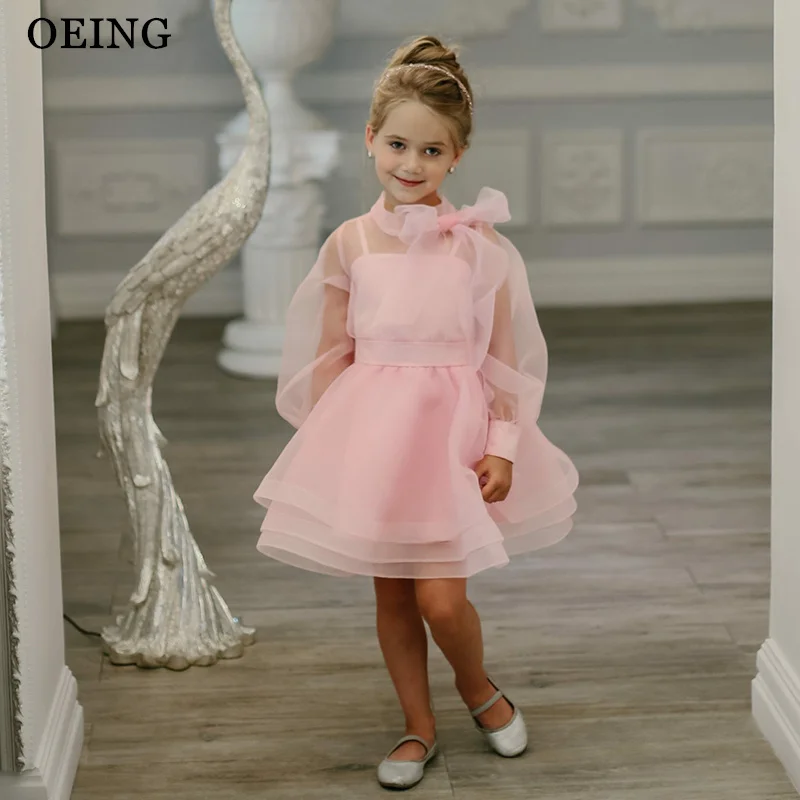 

Милые платья для девочек OEING в форме буквы А с цветочным узором, пышные многоярусные платья принцессы из органзы длиной до колена, свадебное платье, платье на день рождения, индивидуальный пошив