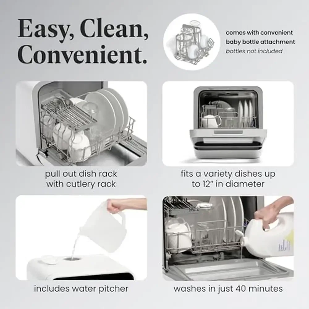 Portable Countertop Dishwasher 5L Water Tank 5-Program System Home RV Apartment Dishes Glass Baby Wash Compact Easy Use LED