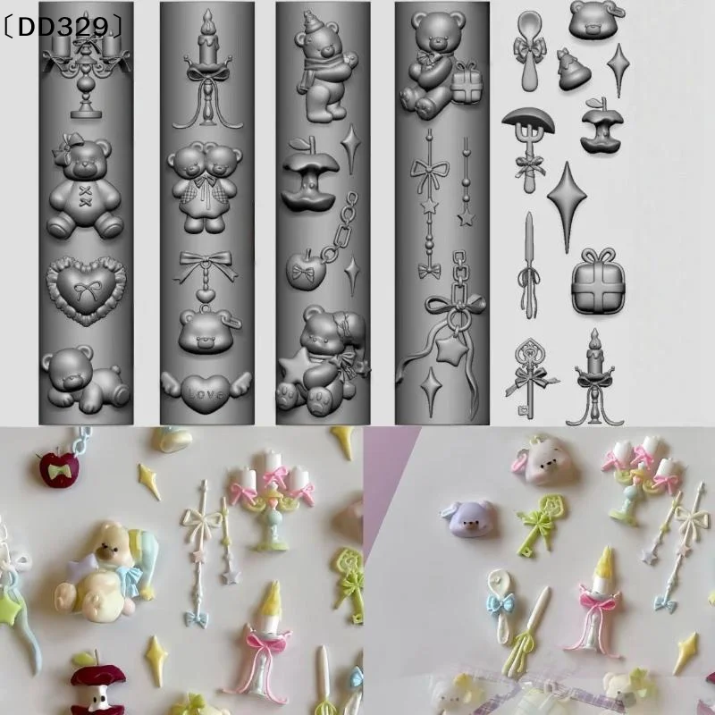 1/6Pcs 3D Silicone Nail Art Mold Retro Flower Vine Chinese Knot Transparent Reusable Nail Carving Stencil For Manicure〔DD329〕