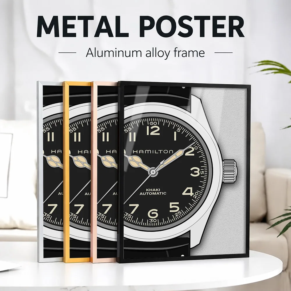 Hamilton Khaki Murph Watch Framed Metal Print Customized Photo Detailed Movement Style Wall Art For Collector Room Luxury Gift