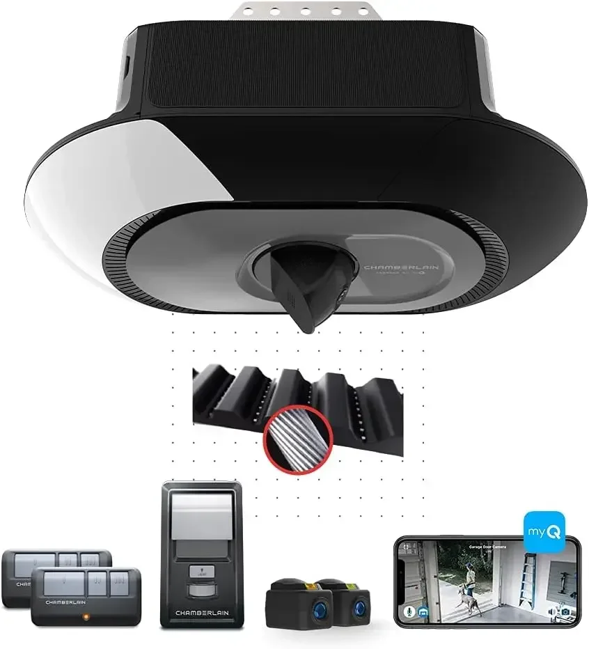 Smart Built in Camera-myQ Smartphone Controlled-Ultra Quiet, Strong Belt Drive, Blue Garage Door Opener