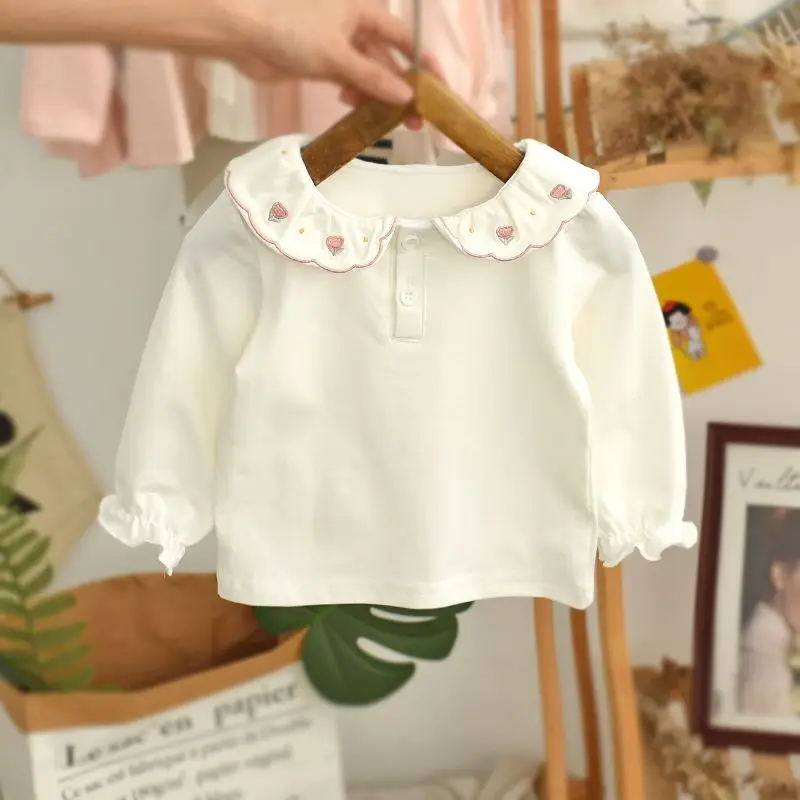 T-shirt Fall Cotton Little Girl Clothes Korean Baby Blouse Long-sleeved Versatile Fashionable Girls Bottoming Shirt Kids Clothes