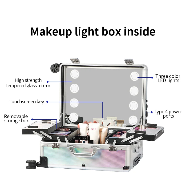 OBOX 22-Inch Large Capacity Waterproof Eco-Friendly Makeup Box Cosmetic Cases Candy Pattern Stylish Hair Stylist Makeup Case