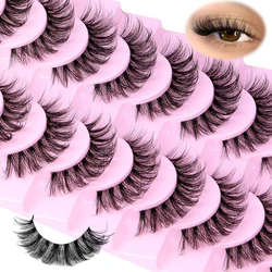 10 Paar natürliche Wimpern, flauschige falsche Wimpern, dünne Wimpern, 3D-Volumenstreifen-Wimpern, D-Locken, künstliche Wimpern mit klaren Bandwimpern