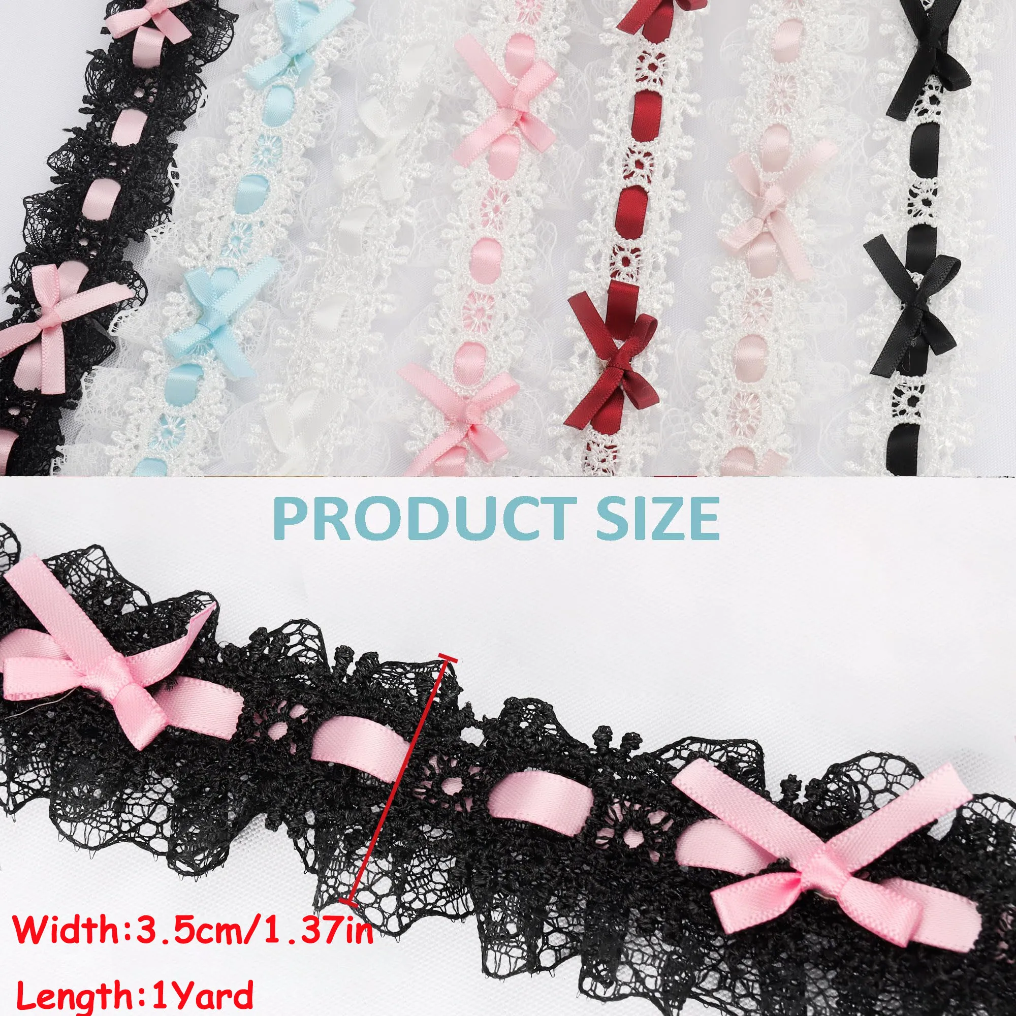 1 Yard X 3.5CM Multi-Colored Ribbon Adhesive Bow Lace Trim, Suitable for Handmade Clothing, Embroidery, Knitting Supplies