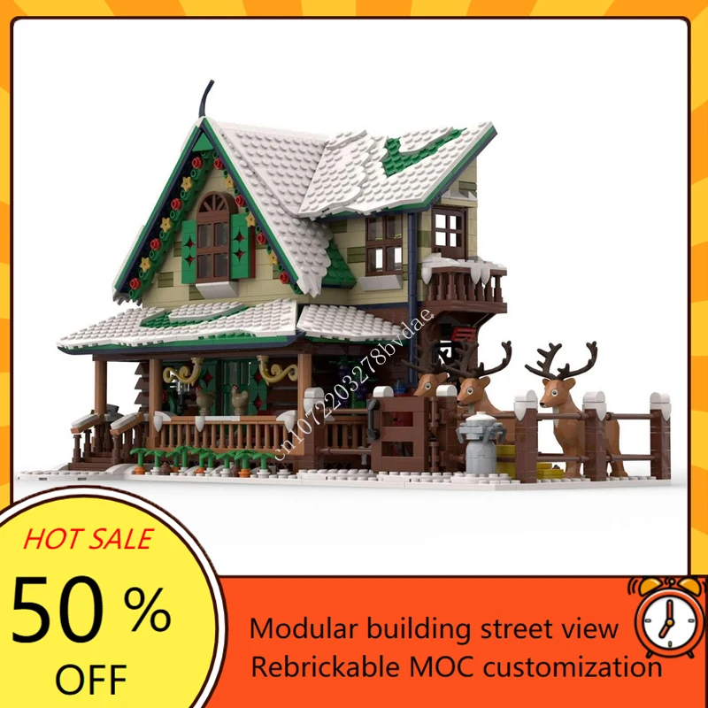 1979PCS Winter Village Reindeer Ranch Modular MOC Creative street view Model Building Blocks Education Assembly Model Toys Gifts