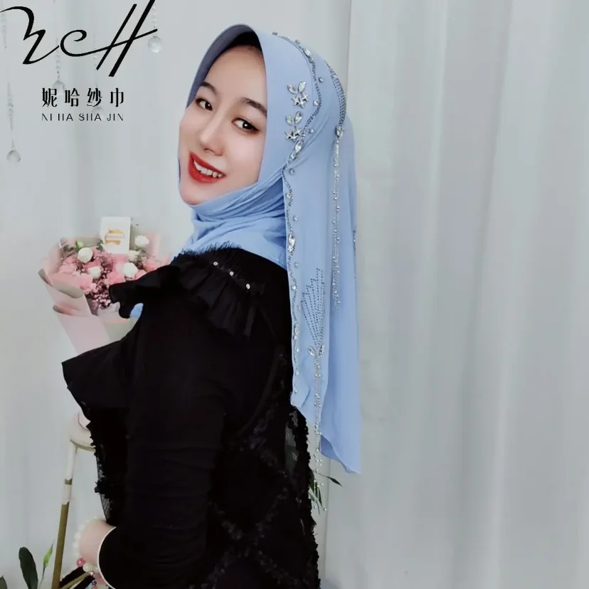 젬 태슬 무슬림 여성 파티 숄 랩 히잡