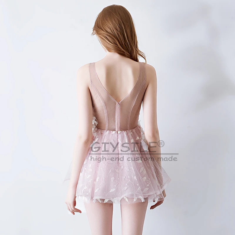 GIYSILE فستان شبكي عميق على شكل حرف V منخفض القطع شفاف من خلال الدانتيل والتطريز مثير منفوش فستان سهرة ملابس ملهى ليلي ملابس المسرح فساتين الحفلات