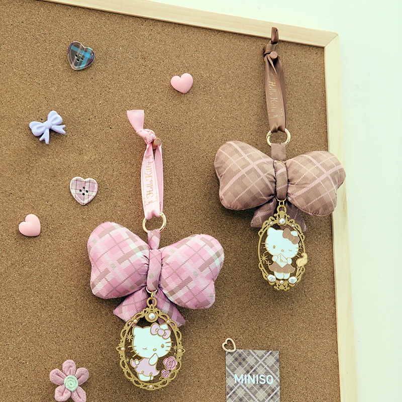 

Sanrio Hello Kitty Vintage Plaid Butterfly Bow Keychain Charm - Cute Felt Purse Bag Clip Accessory Gift