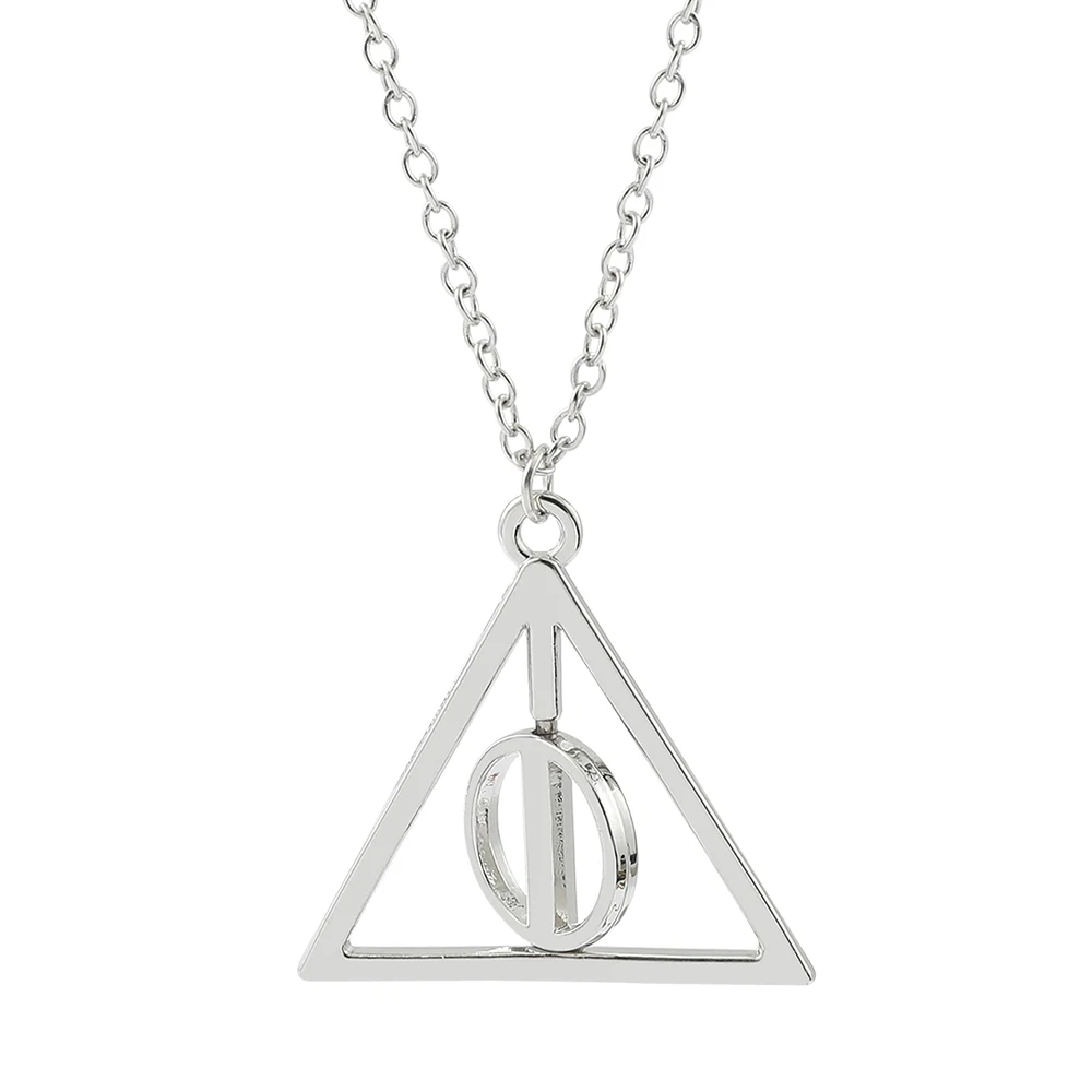 European and American Anime Silver Color Deathly Hallows Triangle Rotatable Pendant Character Movie Fashion Jewelry Necklace