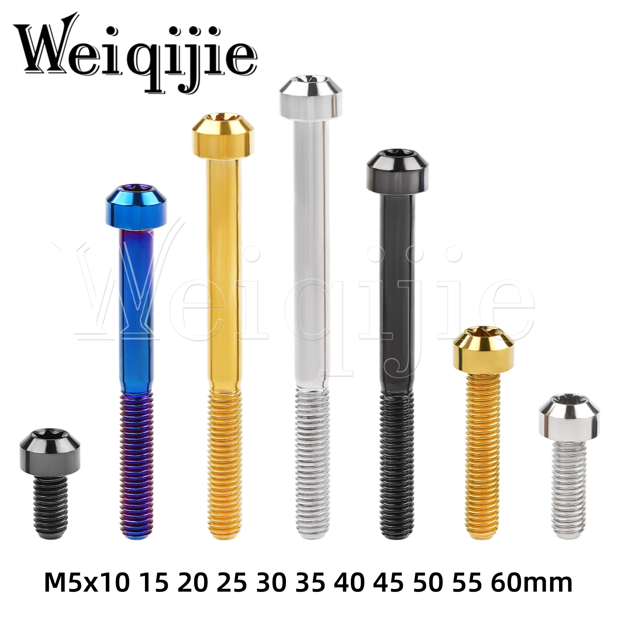 Weiqijie 6PCS M5x10 15 20 25 30 35 40 45 50 55 60mm Titanium Bolt Rounded Column Torx Head Screw For Bicycle Motor