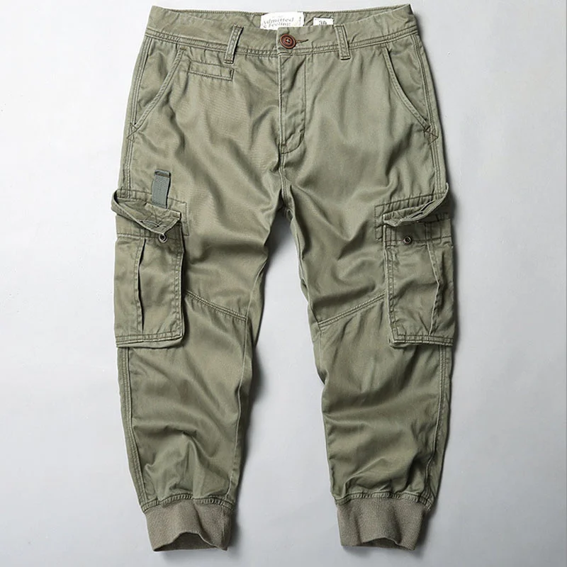 Men's Camouflage Capris Shorts Side Large Pockets Cargo Sweatpants Cotton Loose Male