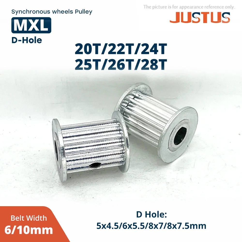 

MXL Timing Pulley 20T/22T/24T/25T/26T/28T Synchronous Wheel D-hole 5x4.5/6x5/6x5.5/8x7/8x7.5mm pitch 2.032mm