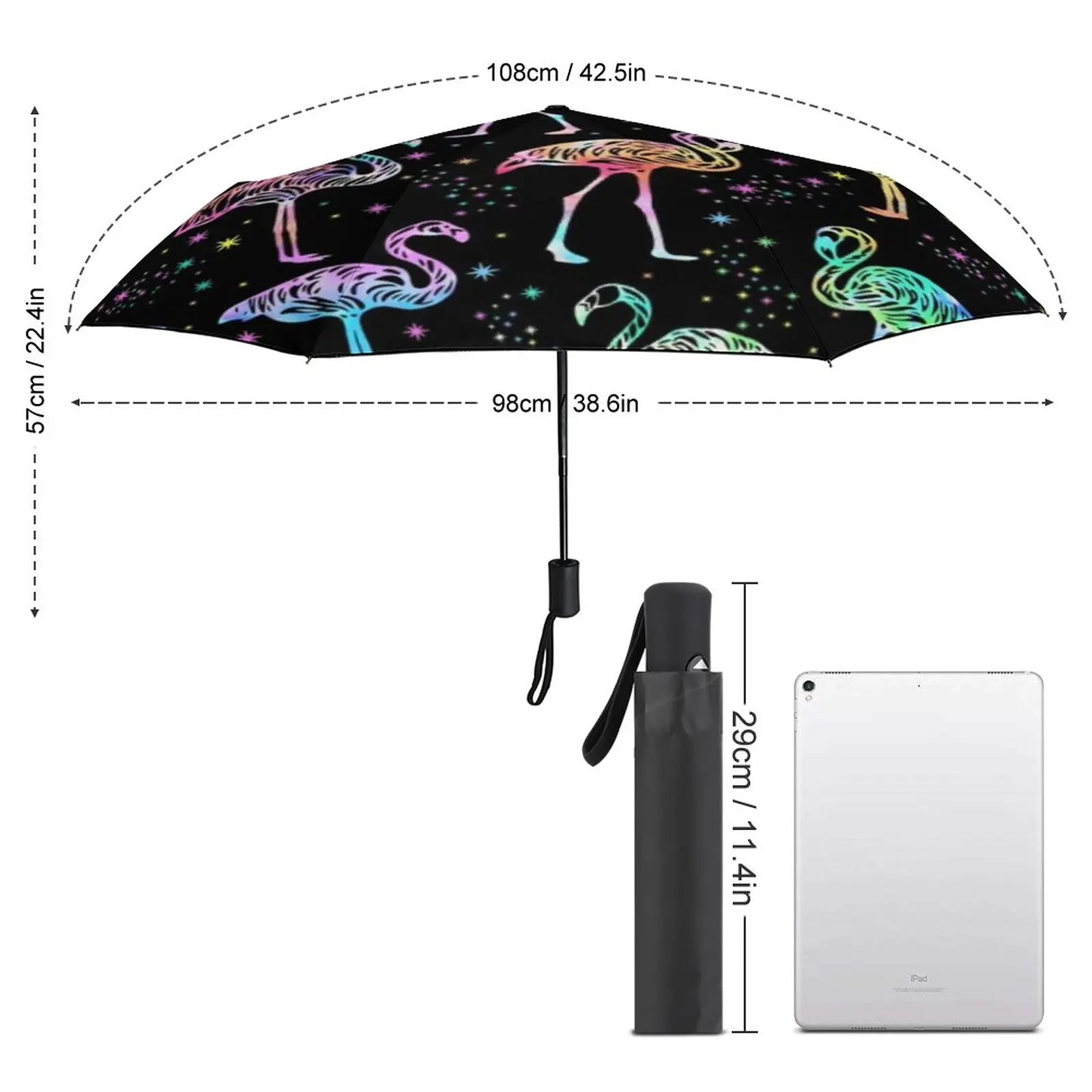 Colorful Flamingo Umbrella Funny Animal Print Charm Windshield Umbrella Automatic Print Reinforced Fishing Umbrella