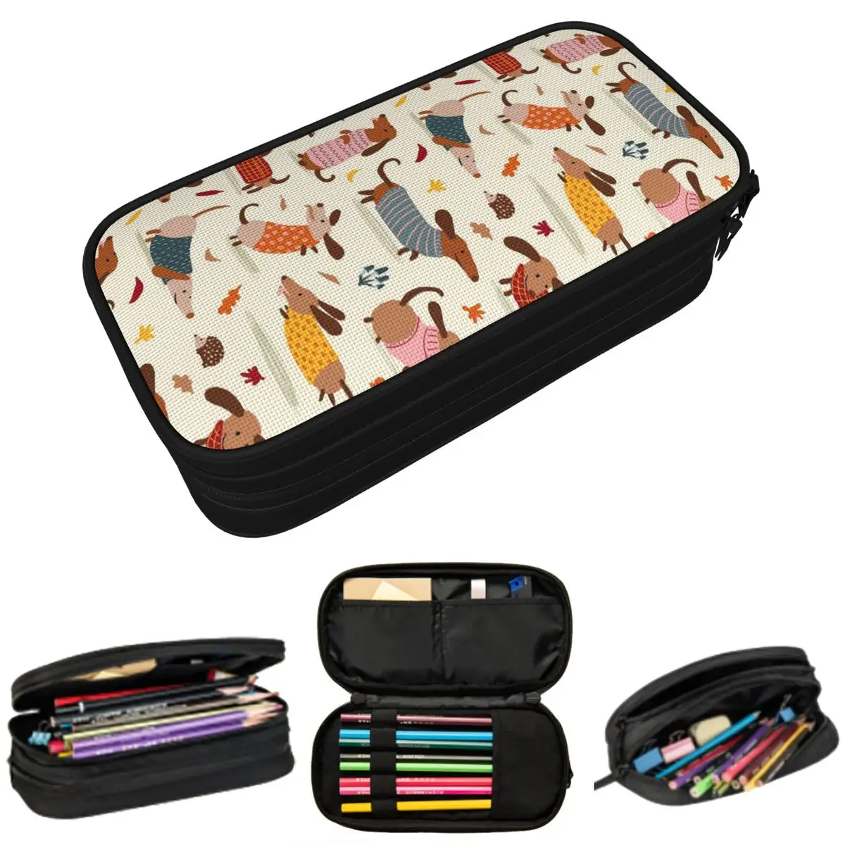 

Cute Cartoon Dachshund Dogs Pattern Pencil Case for Students School Pen Box Pencil Bag Stationery Supplies Pen Holder Bag