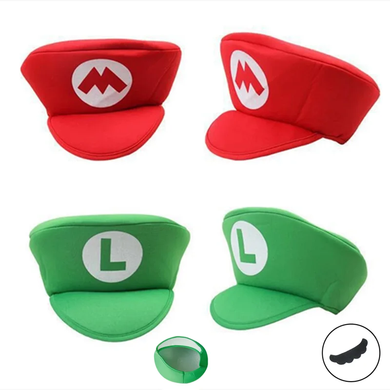 Anime Cartoon Super Game Luigi Bors Rood Groen Cap Met Baard Volwassen Kinderen Cosplay Grappige Leuke Hoeden Prop Party