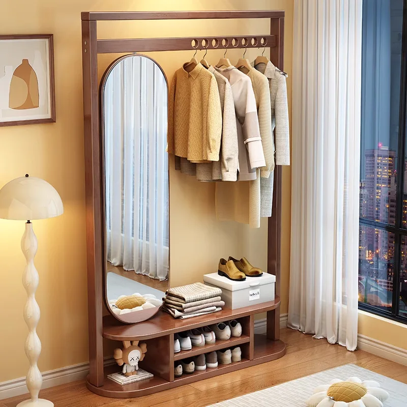 Suitable for Bedroom Use Featuring a Hat and Coat Rack Solid Wood Floor-standing Clothes Rack