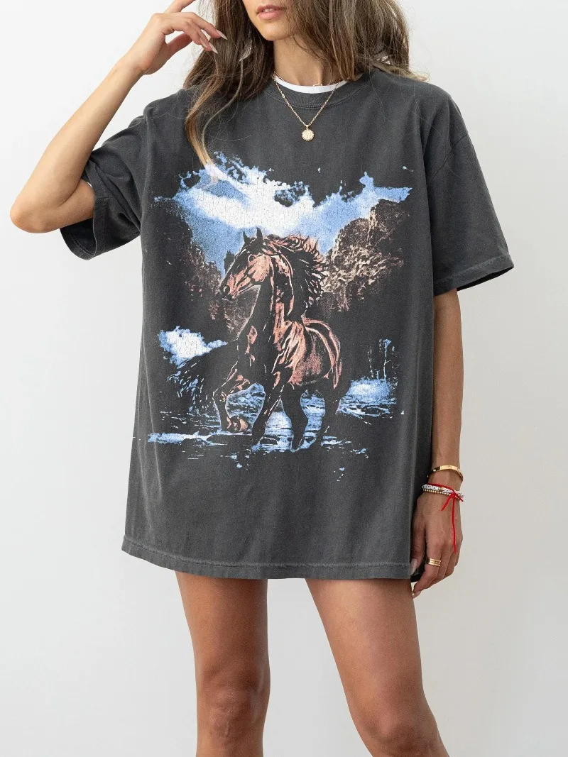 Vintage Horse Graphic T-Shirt 90s Distressed Horse Shirt Retro Western Tee Horse Lover Gift Equestrian Shirt Vintage Horse Shirt