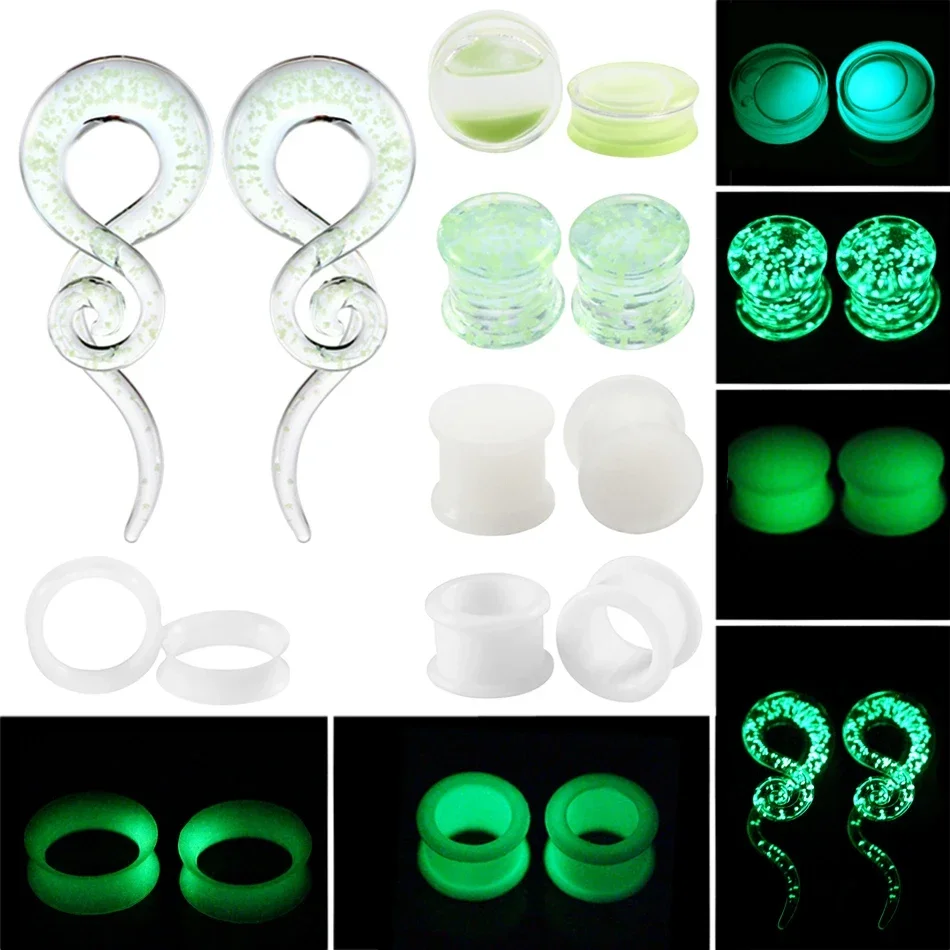 2pcs Multiple Styles Glow in the Dark Ear Tunnel Plugs Piercing Ear Taper Stretcher Kit Earring Gagues Expander Piercing Jewelry