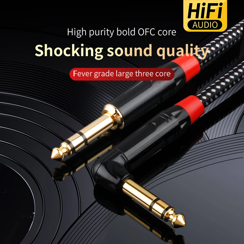 1/4 Polegada cabo de instrumento trs 90 graus ângulo reto para em linha reta 6.35mm cabo de áudio estéreo masculino para guitarra elétrica, baixo, misturador