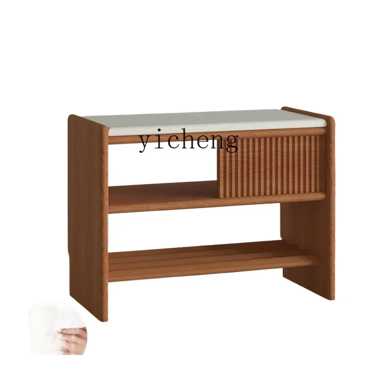 LYY Shoe Changing Stool Home Entrance Footstool Cherrywood Door Can Sit Shoe Cabinet Soft Bag