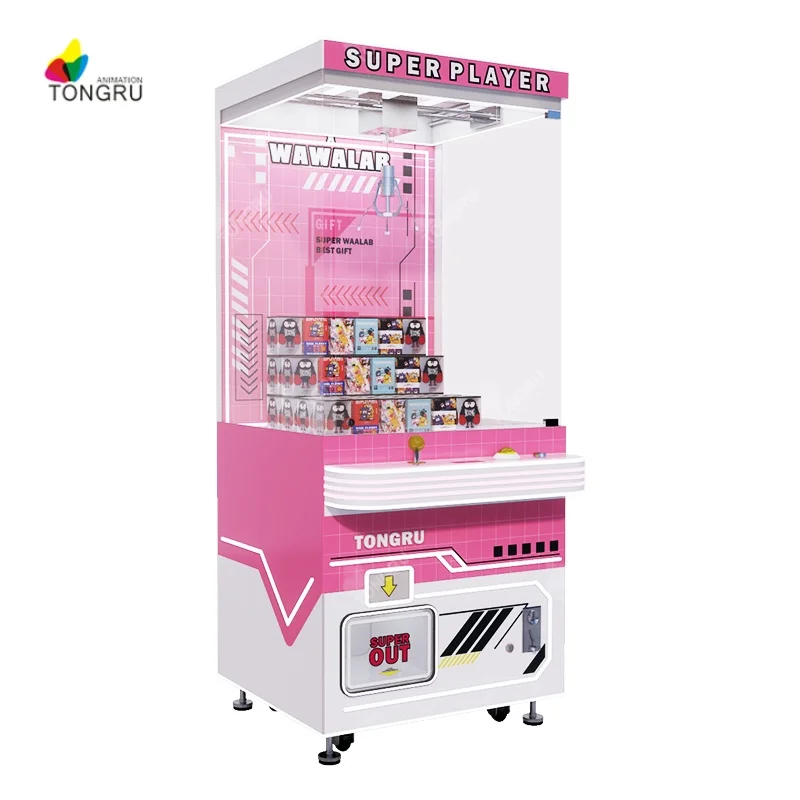 stuffed plush toys Mini crane claw machine arcade big fun indoor games coin operated pink snack candy vending machine