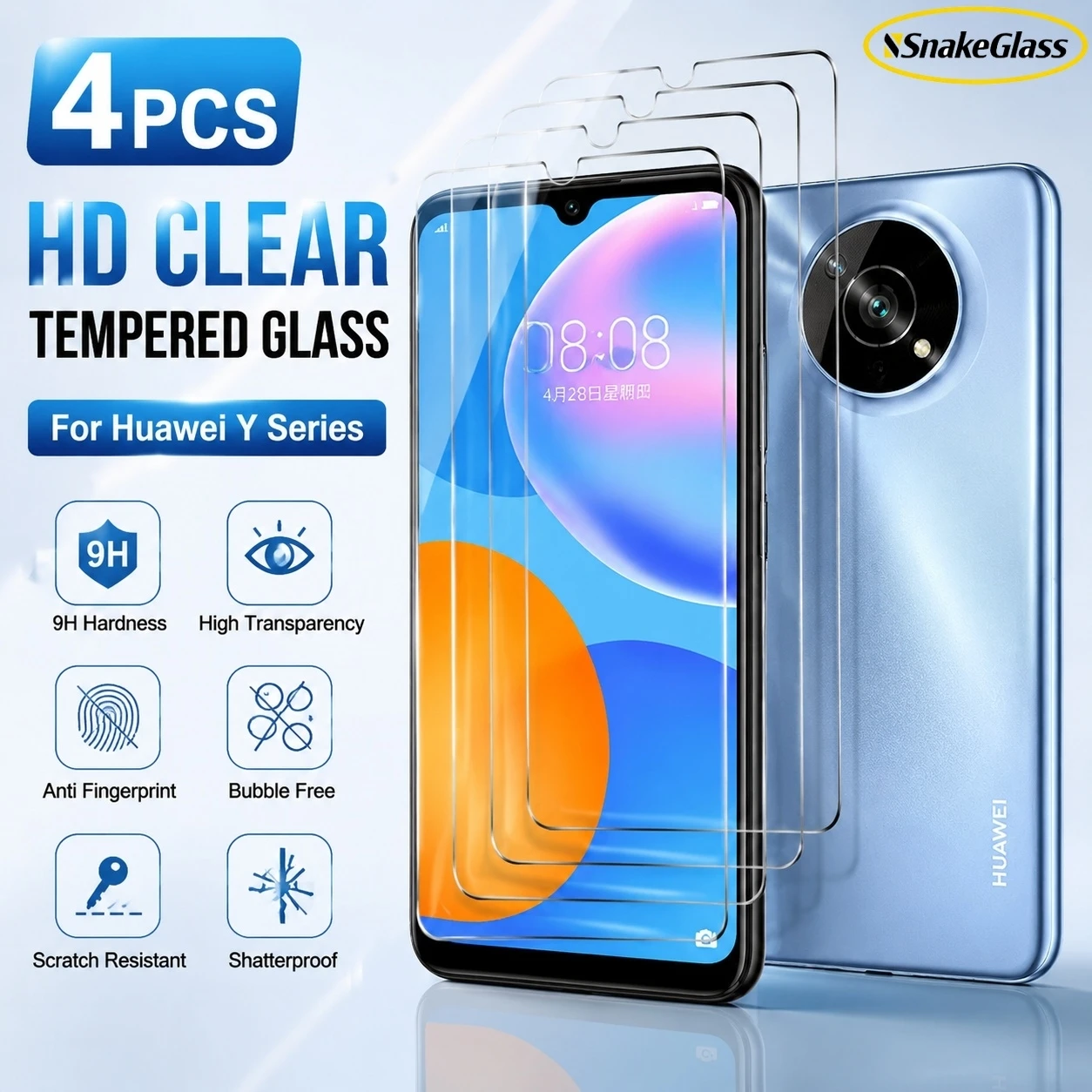 4PCS HD gehärtetes Glas für Huawei Y8p Y6 2019 Y7 2019 Y7 Prime 2019 Y5 Lite 2018 Y9 2019 Smooth Touch Anti Scratch Film Clear HD