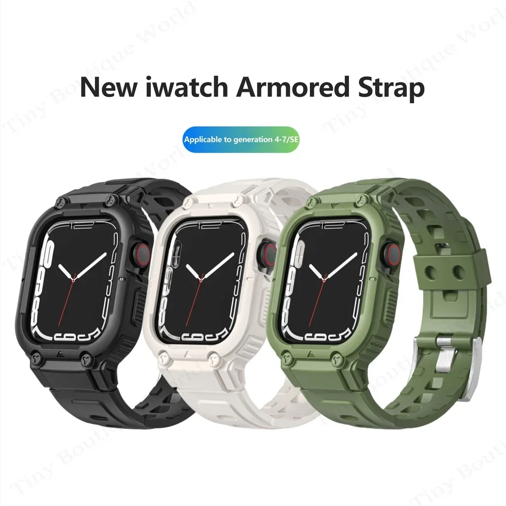 Case Strap for Apple Watch Ultra 49mm 45mm 44mm 41mm 40mm Silicone Band for Iwatch Series 8 7 6 Se 5 4 Protective Cover Bracelet