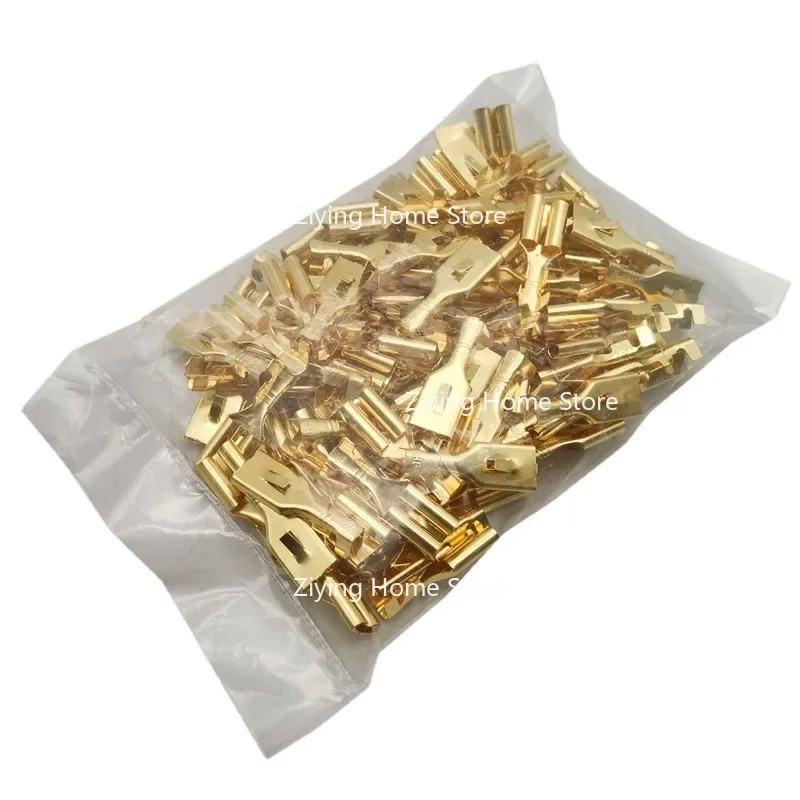 100pcs 6.3Sleeve Spring Square Copper Terminal 4.8/7.8 Connector Insert Plug-in Unplugged Card Wire Terminal Plug-in Card